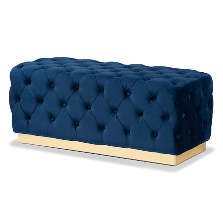 Baxton Studio Corrine Glam and Luxe Navy Blue Velvet Fabric and Gold PU Leather Ottoman 175-11244-Zoro